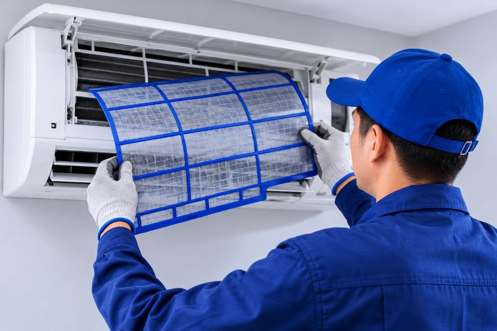 Technician filling out an AMC inspection report